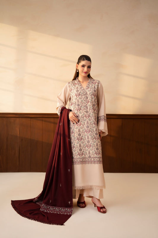 Zeenat ivory embroidered karandi 3 piece suit by Lazuli