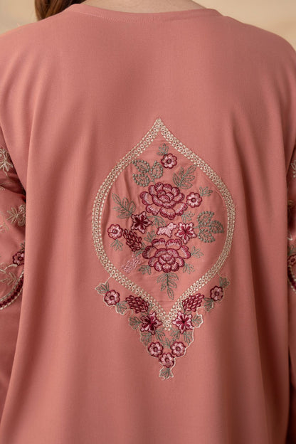 Shafaq pastel peach embroidered karandi 2 piece suit – in Ayudia karandi fabric