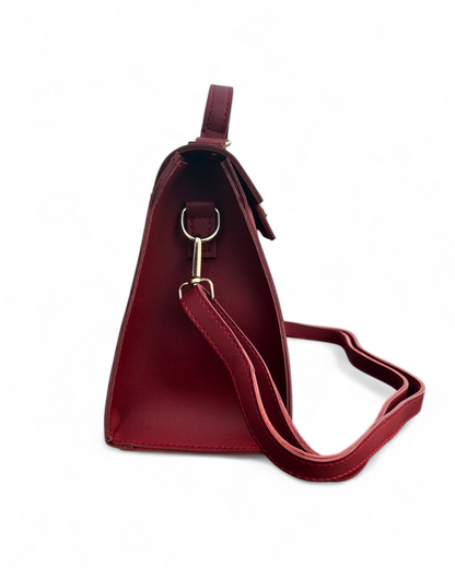 Elegant Lock Crossbody Bag – Reddish Maroon