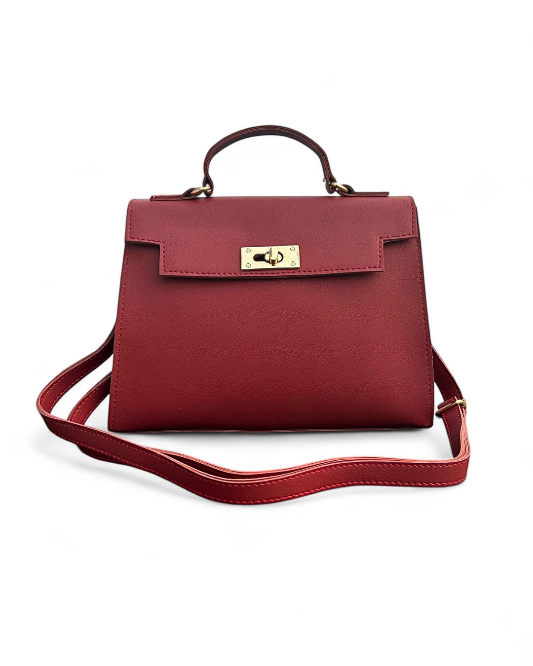 Elegant Lock Crossbody Bag – Reddish Maroon