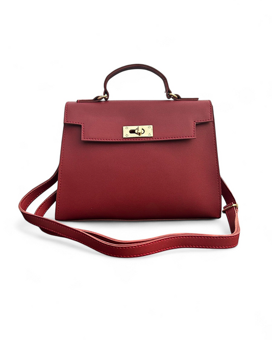 Elegant Lock Crossbody Bag – Reddish Maroon