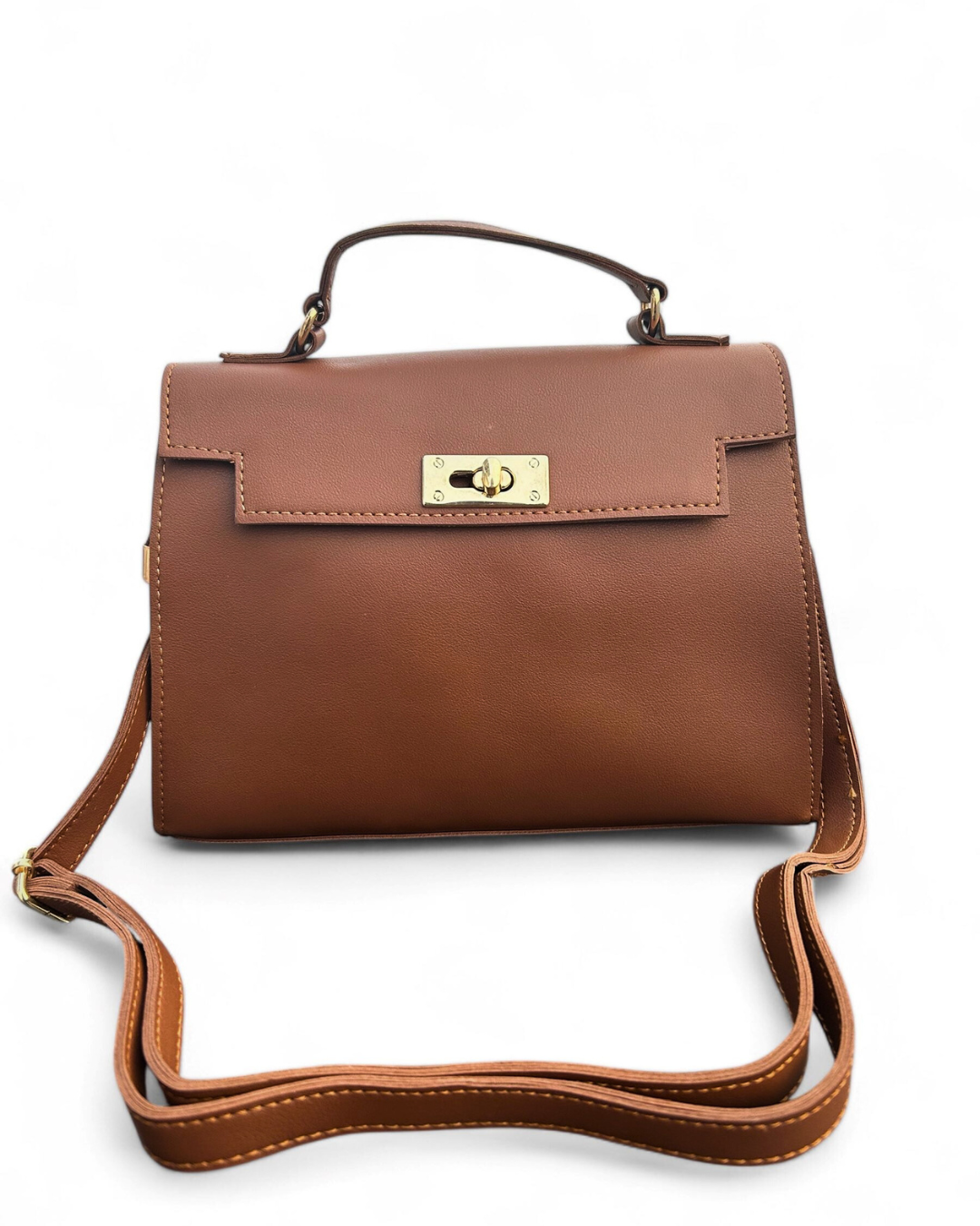 Elegant Lock Crossbody Bag – Brown